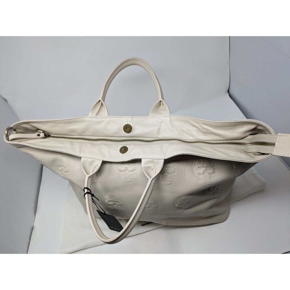 IO Pelle Leather 3D Skull Weekender Tote Bag Italy Ivory Mousse Latte NWT - Picture 5 of 11